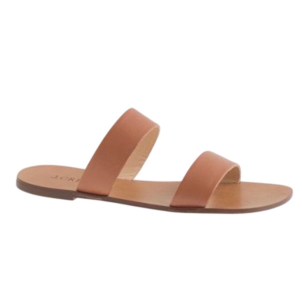 J.Crew Leather Tan 2 Strap Sandals Slides Made in Italy Minimalist Summer Boho 8